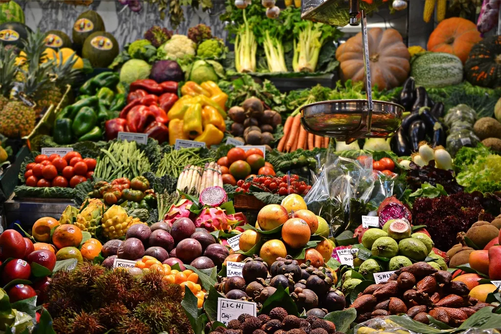 Colorful produce displayed at a market stall